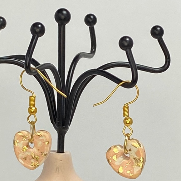 Unique Handmade Polymer Clay Heart Drop Earrings - Picture 5 of 12
